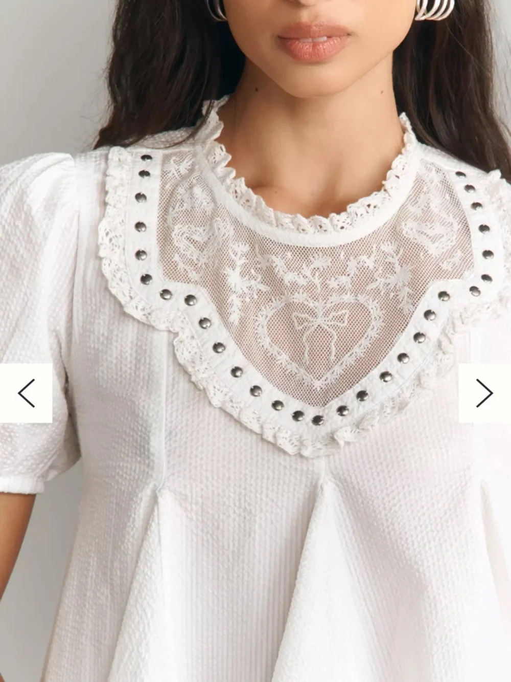Anthropologie White Lace Yoke Puff Sleeve Peplum Blouse